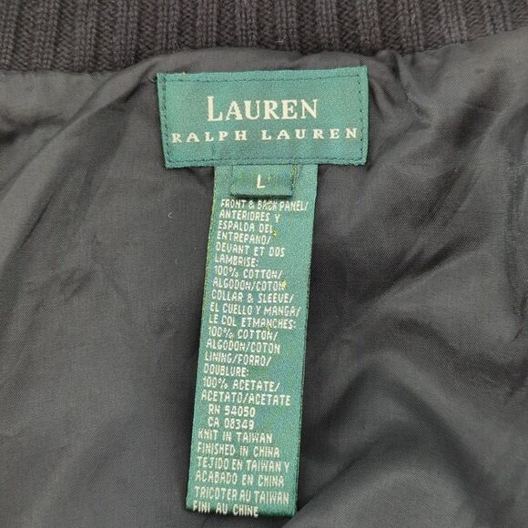 Lauren Ralph Lauren Black Corduroy Sweater Zip-Up Sweater Jacket Size Large - Picture 2 of 8